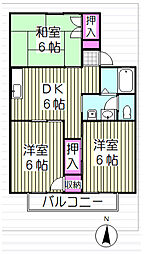 セジュールジュネスB 3DKの間取図画像