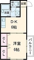 ハウゼ井上 3階1DKの間取り