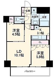 名古屋市営東山線 覚王山駅 徒歩1分の賃貸マンション 14階2LDKの間取り