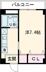 ベルエール調布 3階1Kの間取り
