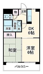 ハイツ山崎 4階2DKの間取り