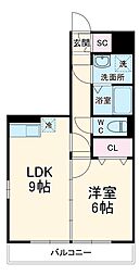 東武伊勢崎線 草加駅 徒歩35分の賃貸アパート 2階1LDKの間取り