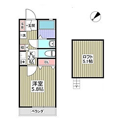 日暮里舎人ライナー 扇大橋駅 徒歩16分の賃貸アパート 2階1Kの間取り