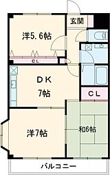 グランドール調布 1階3DKの間取り