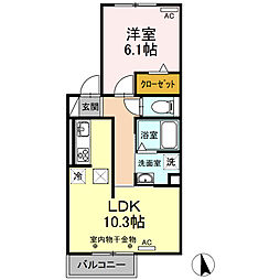 グレースタウン江南　Ｆ 1階1LDKの間取り