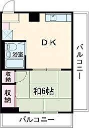東武伊勢崎線 竹ノ塚駅 徒歩7分の賃貸マンション 5階1DKの間取り