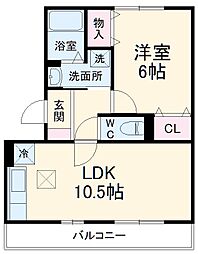 グランド・ソレーユII 1階1LDKの間取り