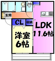 ドミール　ＬＯＨＡＳ 2階1LDKの間取り