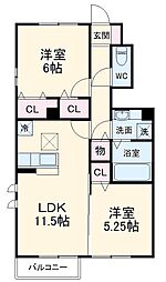 ルピナス 1階2LDKの間取り