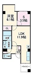 名古屋市営桜通線 久屋大通駅 徒歩7分の賃貸マンション 3階1SLDKの間取り