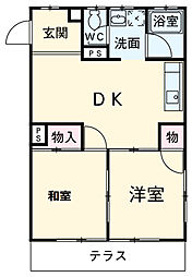 国分寺ヴィレッジ 1階2DKの間取り
