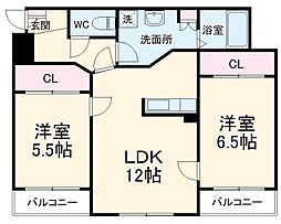 ウッドベルステージ 1階2LDKの間取り