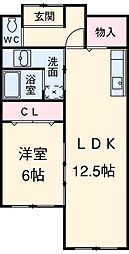 シティハイツ石原 1LDKの間取図画像