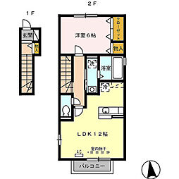 Ｏ’ＨＡＮＡ 2階1LDKの間取り