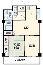 名古屋市営鶴舞線 上小田井駅 徒歩2分の賃貸マンション 3階2LDKの間取り