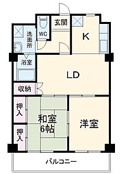 名古屋市営鶴舞線 上小田井駅 徒歩2分の賃貸マンション 5階2LDKの間取り