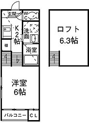 HUMMING LIFE栄生 2階1Kの間取り
