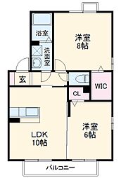 ロイヤルタウン　Ａ 2階2LDKの間取り