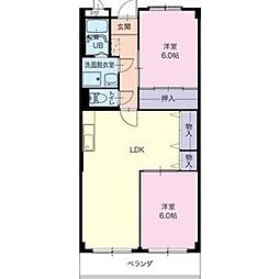名鉄犬山線 徳重・名古屋芸大駅 徒歩31分の賃貸マンション 4階2LDKの間取り
