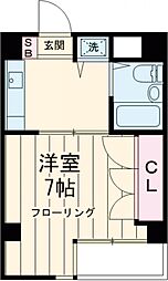 カーザルーチェ 4階1Kの間取り
