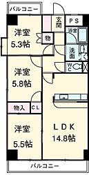 名古屋市営名城線 平安通駅 徒歩1分の賃貸マンション 3階3LDKの間取り