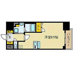 名古屋市営鶴舞線 丸の内駅 徒歩2分の賃貸マンション 2階ワンルームの間取り