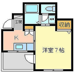 京王線 府中駅 徒歩2分の賃貸マンション 2階1Kの間取り