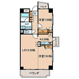 名古屋市営東山線 今池駅 徒歩6分の賃貸マンション 7階2LDKの間取り