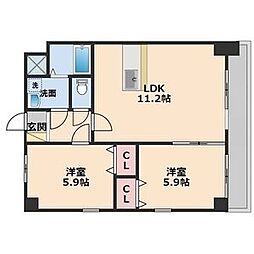名古屋市営桜通線 車道駅 徒歩1分の賃貸マンション 5階2LDKの間取り