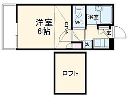 ジュネパレス松原Ａ 2階1Kの間取り