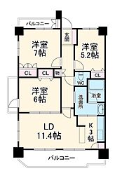 ステラートシティ桜山 11階3LDKの間取り