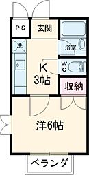京王動物園線 多摩動物公園駅 徒歩8分の賃貸アパート 2階1Kの間取り