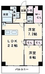 名古屋市営鶴舞線 大須観音駅 徒歩10分の賃貸マンション 7階2LDKの間取り