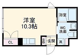 名古屋市営鶴舞線 浅間町駅 徒歩12分の賃貸マンション 3階ワンルームの間取り