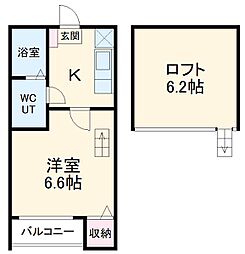 エバンフォート 1階1Kの間取り
