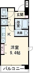 名古屋市営東山線 新栄町駅 徒歩5分の賃貸マンション 3階1Kの間取り