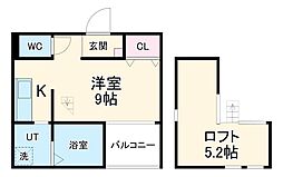 フルレ 2階ワンルームの間取り