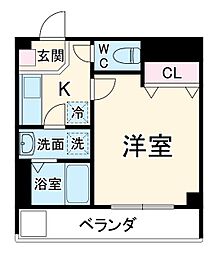 クリスタルステーション 2階1Kの間取り
