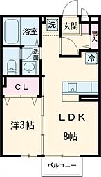 西武国分寺線 小川駅 徒歩12分の賃貸アパート 2階1LDKの間取り