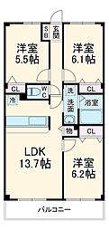 ベルサンモール 7階3LDKの間取り