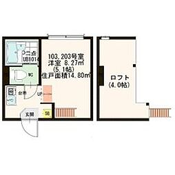 東武伊勢崎線 梅島駅 徒歩5分の賃貸アパート 2階ワンルームの間取り