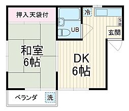 JR南武線 稲田堤駅 徒歩5分の賃貸マンション 2階1DKの間取り