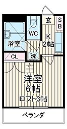 京王相模原線 京王稲田堤駅 徒歩4分の賃貸アパート 2階1Kの間取り
