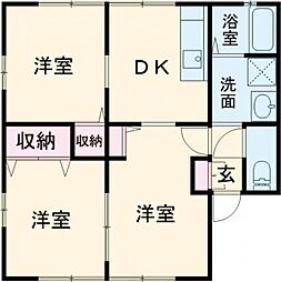 東武伊勢崎線 細谷駅 徒歩30分の賃貸アパート 2階3DKの間取り