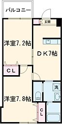 東京メトロ有楽町線 氷川台駅 徒歩14分の賃貸マンション 1階2DKの間取り