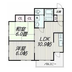 東急池上線 雪が谷大塚駅 徒歩4分の賃貸マンション 2階2LDKの間取り