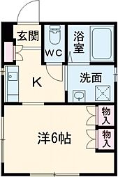 京王線 千歳烏山駅 徒歩7分の賃貸アパート 2階1Kの間取り
