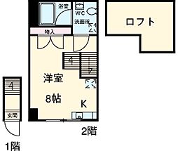 京王線 芦花公園駅 徒歩8分の賃貸アパート 2階ワンルームの間取り