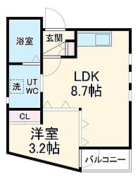 TRIBUTE栄生 302 2階1LDKの間取り