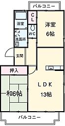 ワイズコート 4階2LDKの間取り